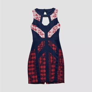 BCBGMaxAzria Navy and Red Geometric Mini Dress